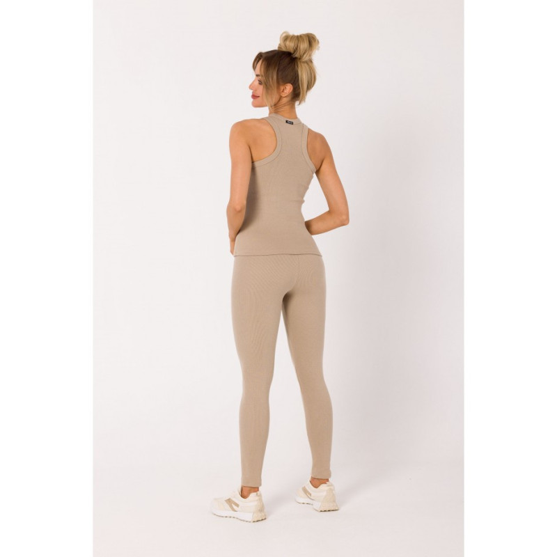 M735 Top bokserka z dzianiny prążkowanej - beżowa