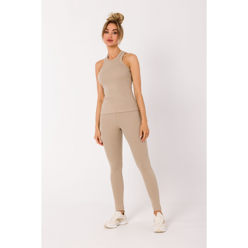 M735 Top bokserka z dzianiny prążkowanej - beżowa