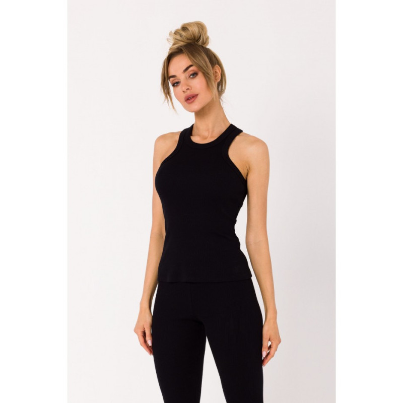 M735 Top bokserka z dzianiny prążkowanej - czarna