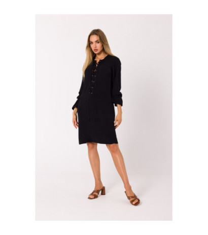 M742 Sukienka ze sznurowaniem na przodzie - czarna