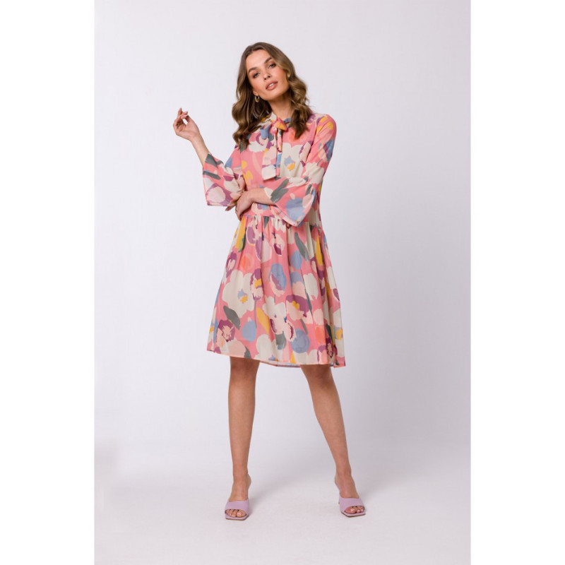 S337 Sukienka szyfonowa z wiązaniem przy szyi - model 1