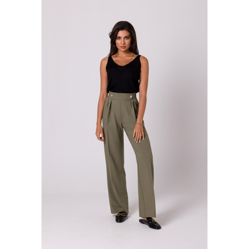 B252 Spodnie z ozdobnymi guzikami - oliwkowe