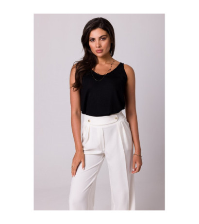 B252 Spodnie z ozdobnymi guzikami - śmietankowe