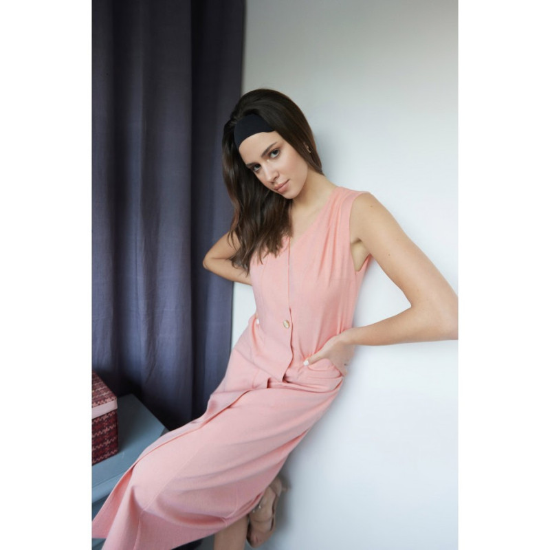 B254 Prosta sukienka midi bez rękawów - różowa