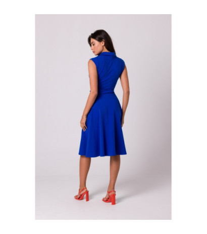 B261 Sukienka bawełniana z rozkloszowanym dołem - chabrowa