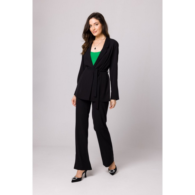 K161 Żakiet wiązany w pasie - czarny