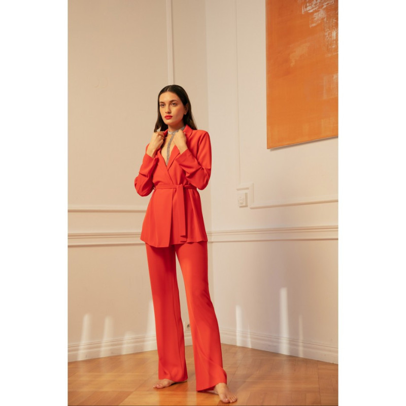 K162 Spodnie z wysokim stanem - koralowe