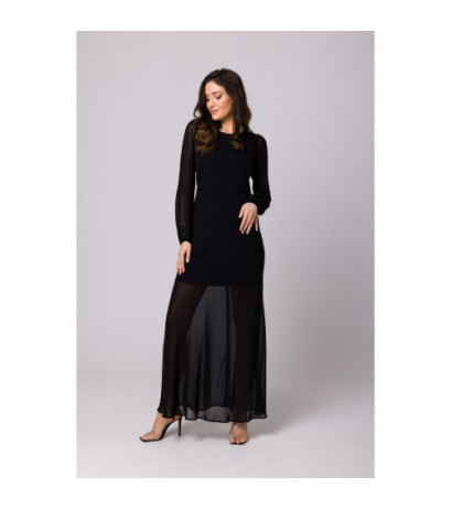 K166 Sukienka szyfonowa z odkrytymi plecami - czarna