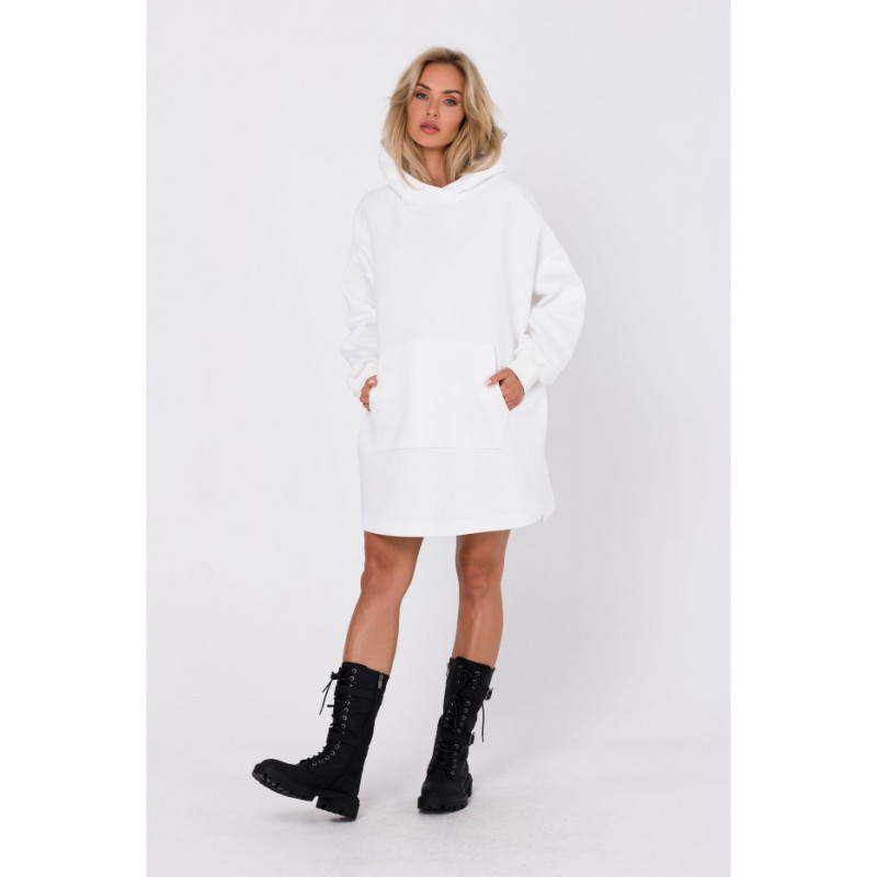 M762 Sukienka z kapturem i kieszenią kangurek - ecru