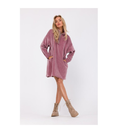 M764 Sukienka asymetryczna z zamkiem w stójce - brudny róż