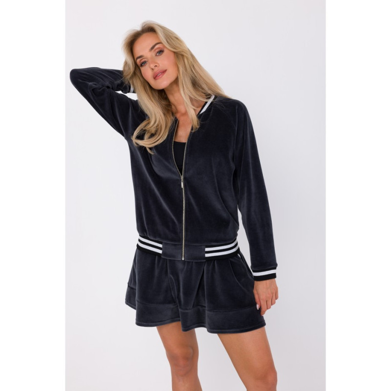 M766 Bluza z ozdobnymi mankietami i stójką - grafitowa