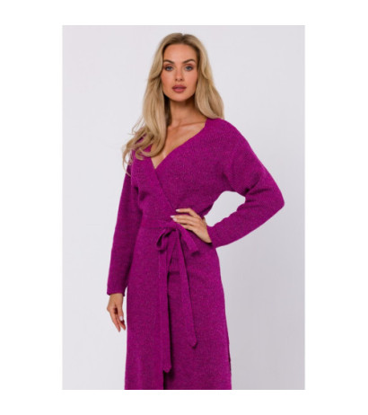 M772 Sukienka na zakładkę wiązana wokół talii - malinowa