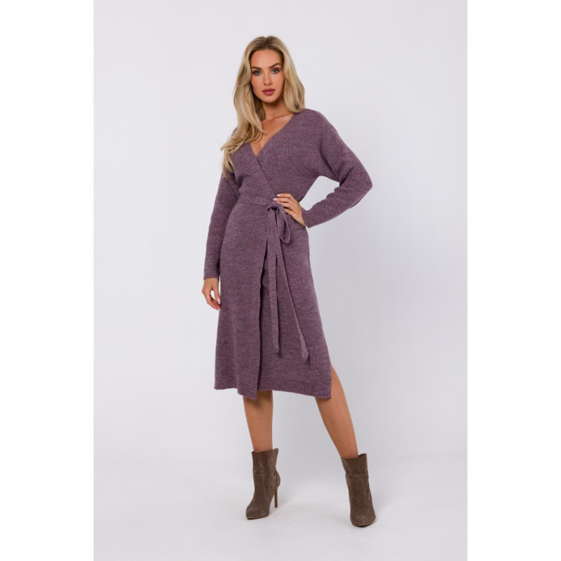 M772 Sukienka na zakładkę wiązana wokół talii - wrzosowa