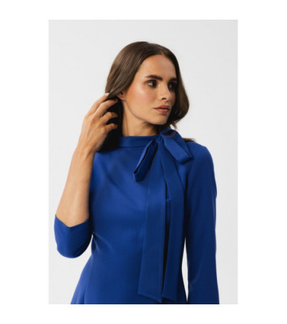 S346 Sukienka z wiązaniem przy szyi - chabrowa