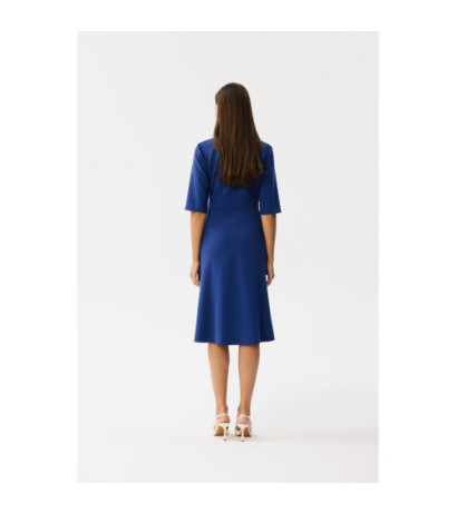 S348 Sukienka z kopertowym dekoltem i kołnierzykiem - chabrowa