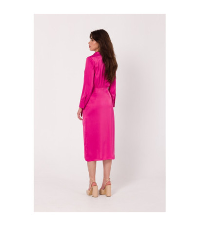 K172 Sukienka z kopertowym dekoltem i kołnierzykiem - różowa