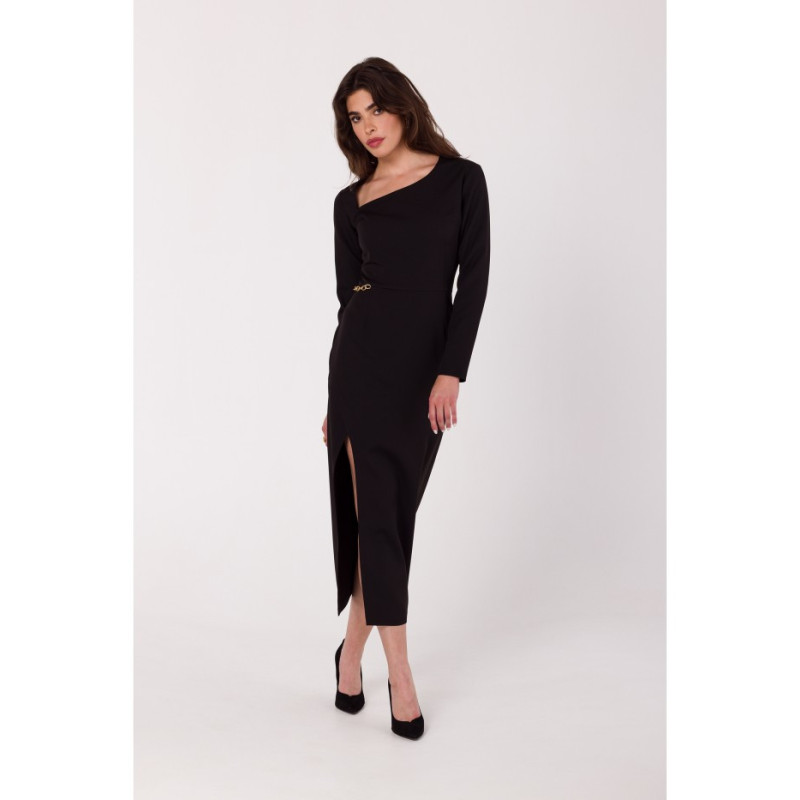 K178 Sukienka z asymetrycznym dekoltem - czarna