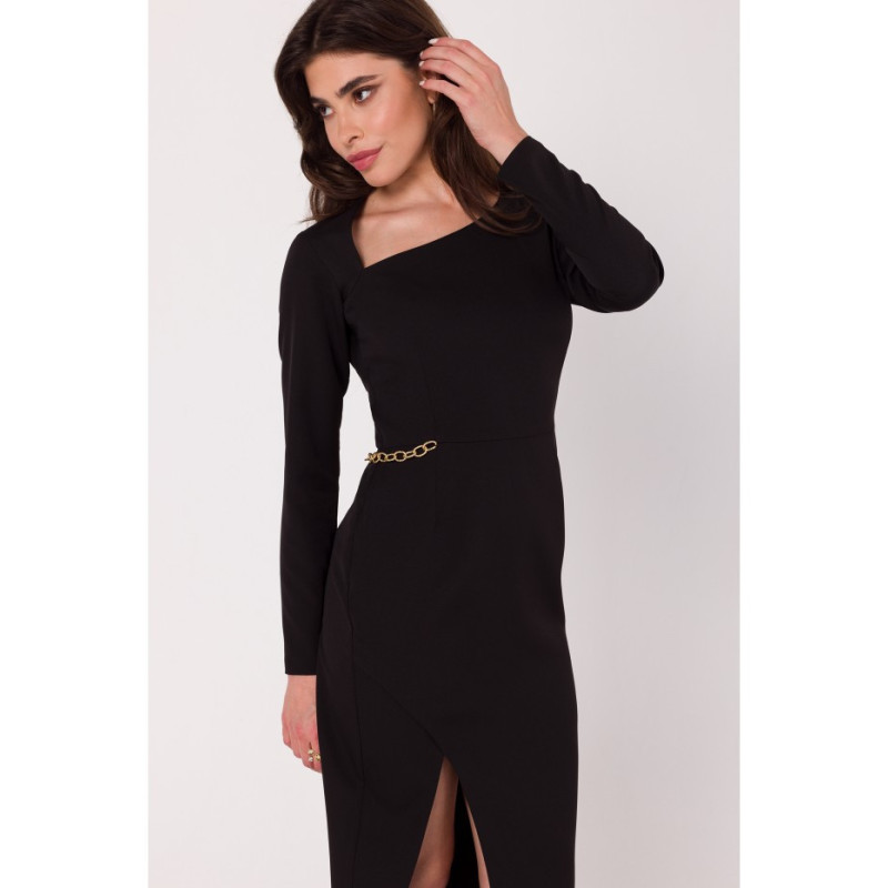 K178 Sukienka z asymetrycznym dekoltem - czarna