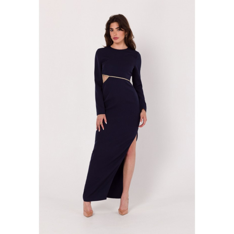 K180 Sukienka maxi z wycięciem w talii - atramentowa