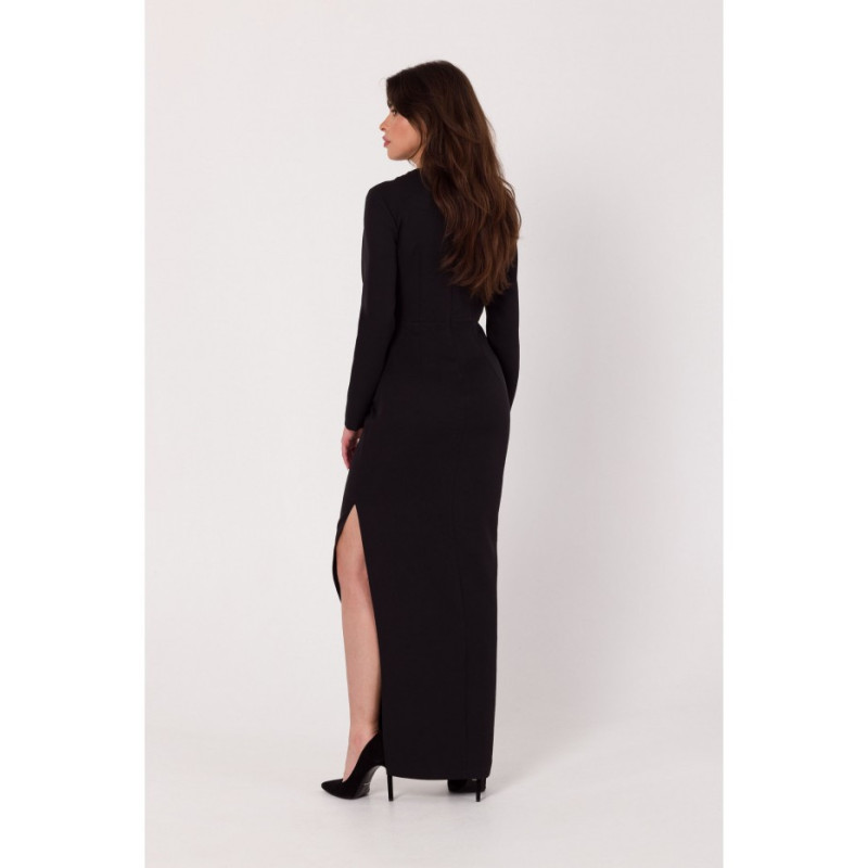 K180 Sukienka maxi z wycięciem w talii - czarna