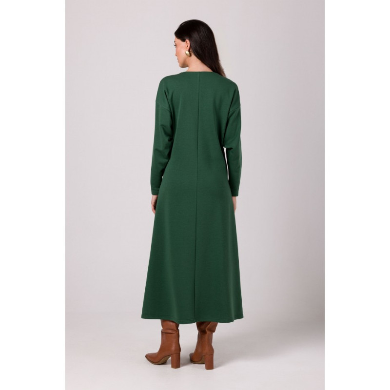 B267 Sukienka maxi z głębokim dekoltem V - trawiasta