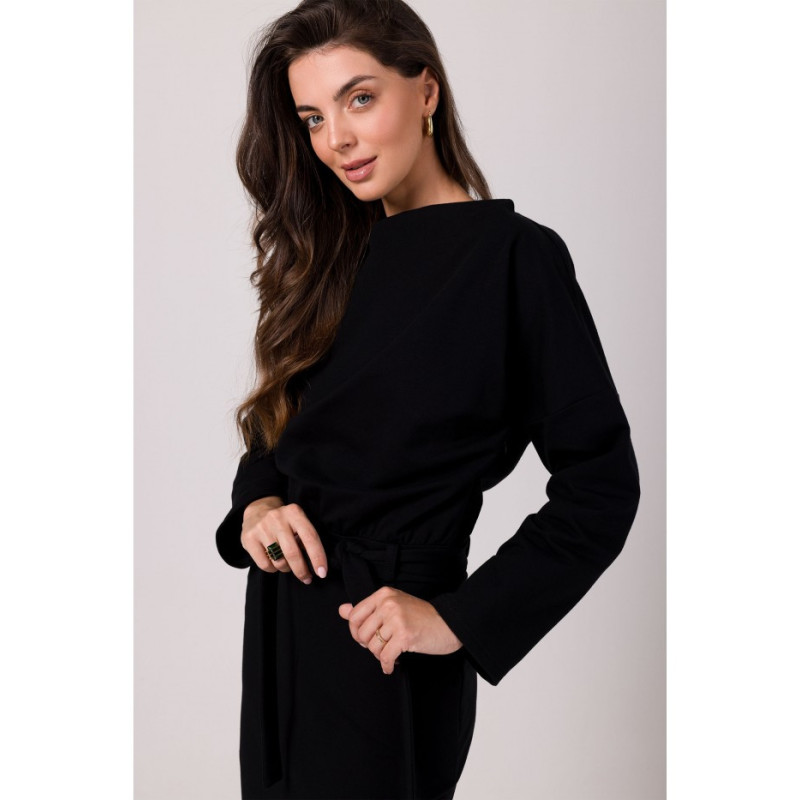 B269 Sukienka ołówkowa midi z paskiem - czarna