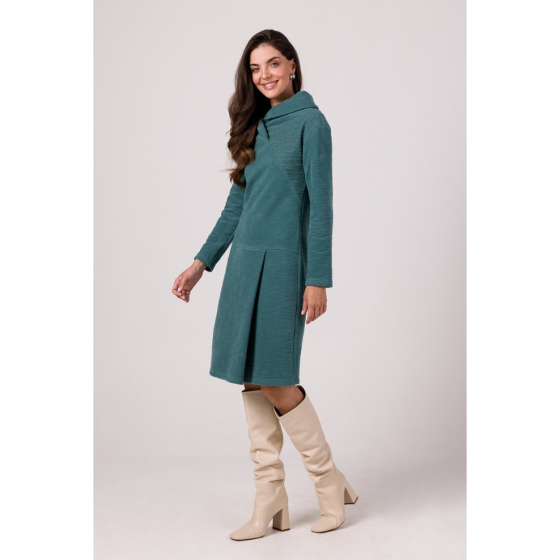 B270 Sukienka z wysokim kołnierzem - turkusowa