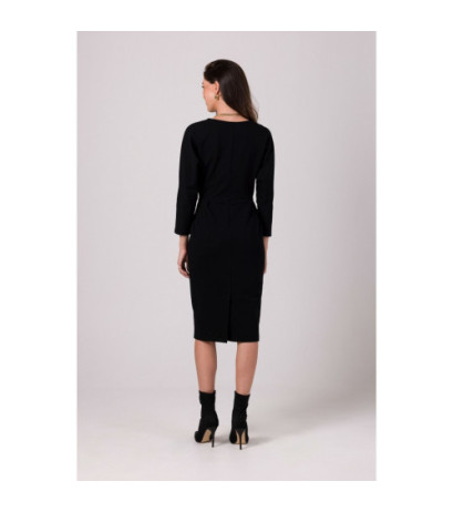 B271 Sukienka z kopertowym dekoltem - czarna