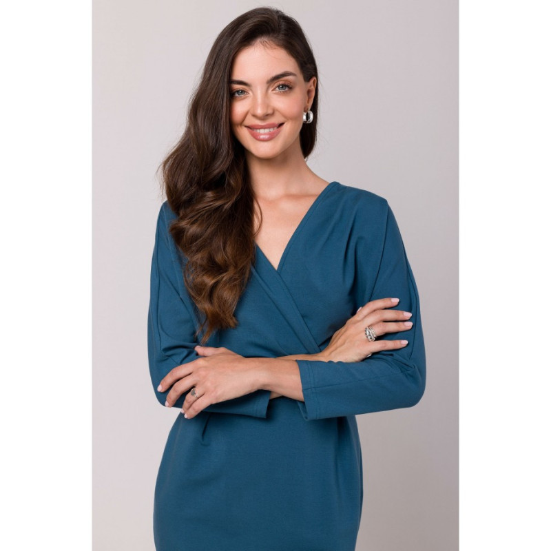 B271 Sukienka z kopertowym dekoltem - morska