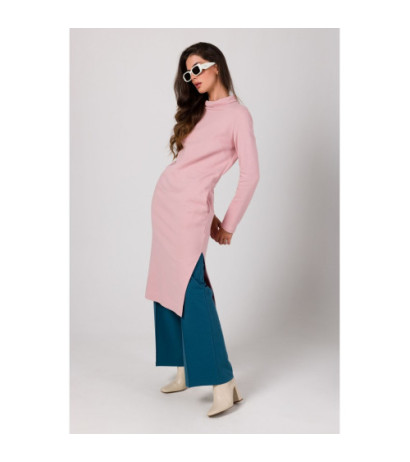 B274 Sukienka z półgolfem - pudrowa