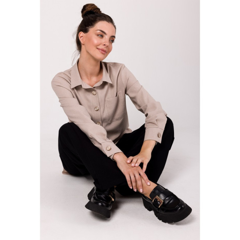 B276 Tunika koszulowa z kołnierzykiem - beżowa