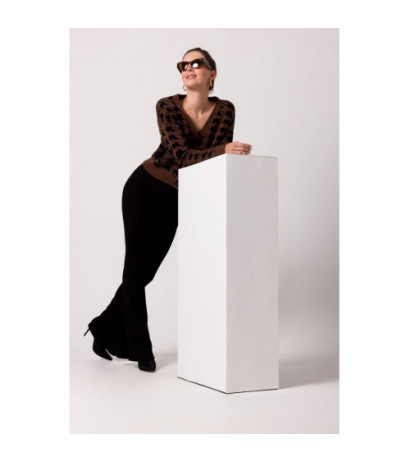 BK104 Krótki kardigan we wzór pepitka - brązowy