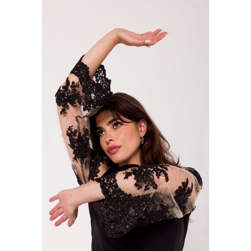 K182 Sukienka z rękawami z gipiury - czarna