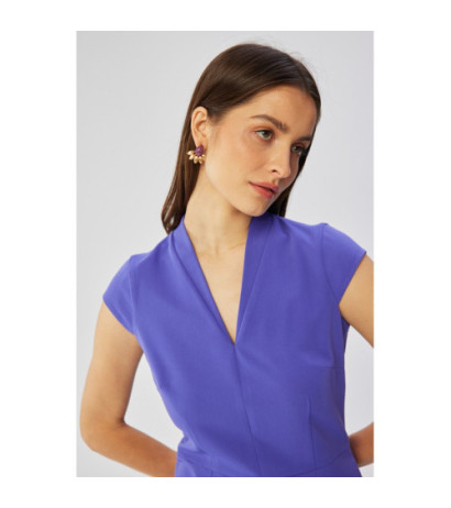 S359 Sukienka ołówkowa z podwójnym dekoltem - fioletowa