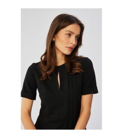 S361 Sukienka z ozdobnymi zakładkami na boku - czarna