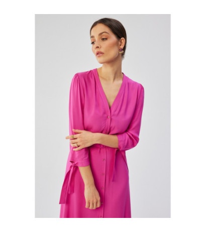 S365 Sukienka midi z wiązanymi mankietami - liliowa