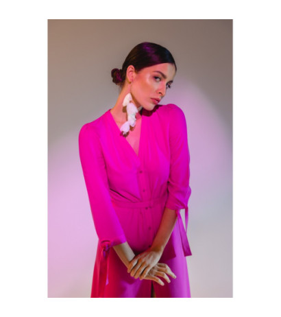 S365 Sukienka midi z wiązanymi mankietami - liliowa