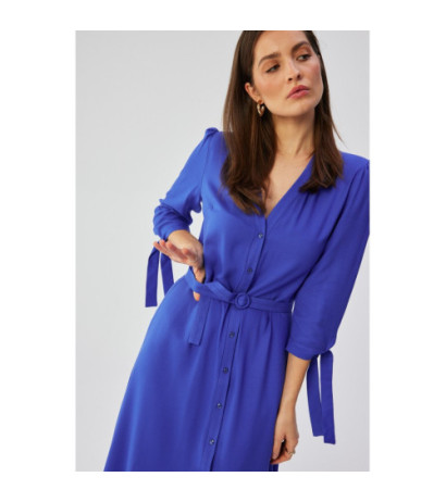 S365 Sukienka midi z wiązanymi mankietami - niebieska