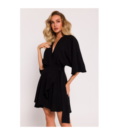 M785 Sukienka mini z rozkloszowanym dołem - czarna
