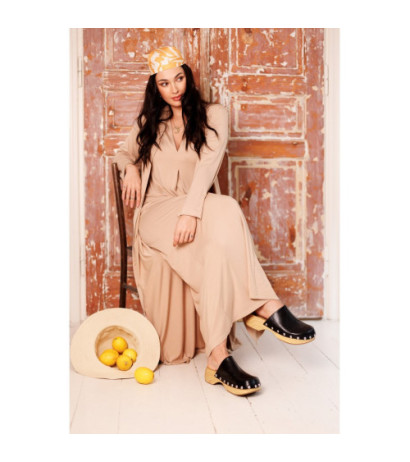 B284 Sukienka wiskozowa maxi z zakładką - cappuccino