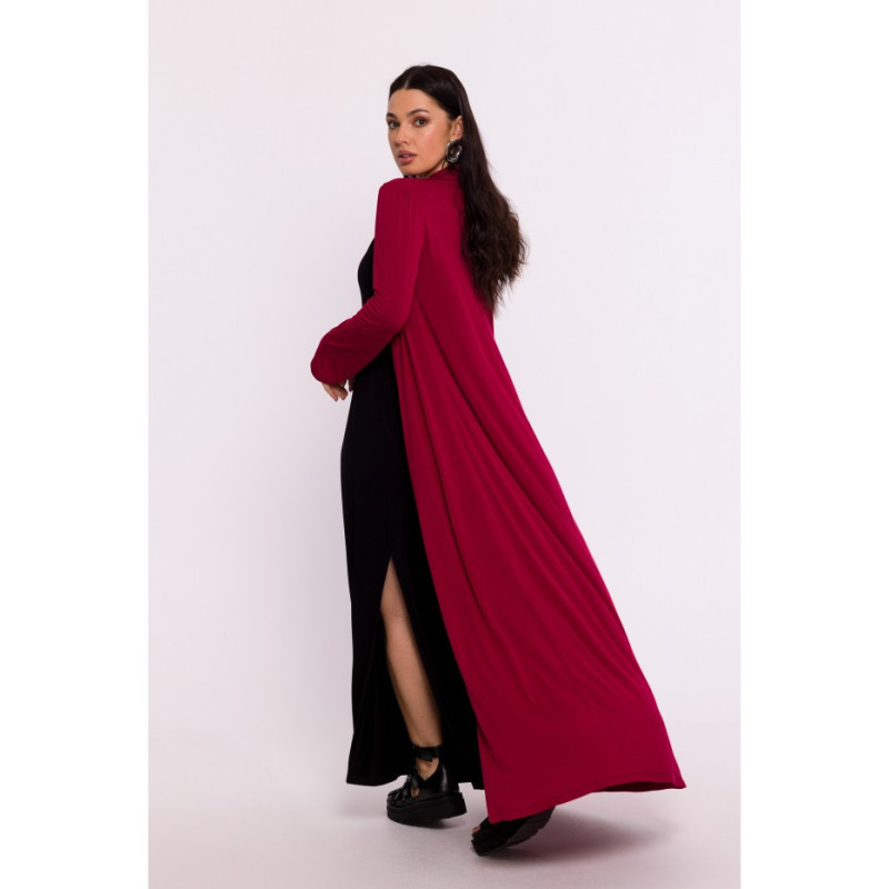 B285 Sukienka wiskozowa zapinana na guziki - bordowa