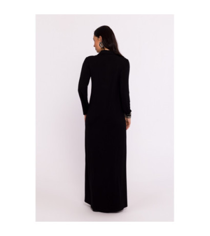 B285 Sukienka wiskozowa zapinana na guziki - czarna