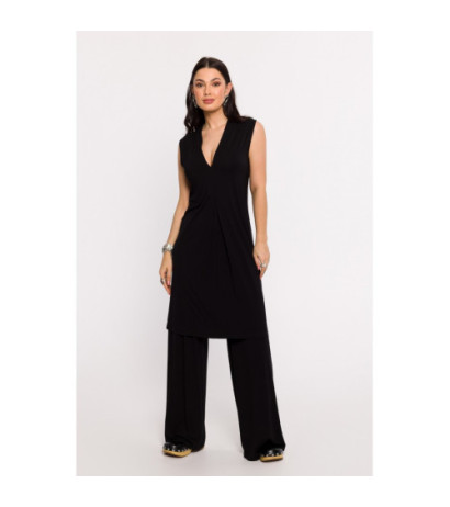 B286 Sukienka wiskozowa z zakładką krótka - czarna