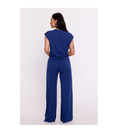 B288 Bluzka wiskozowa na zakładkę - niebieska