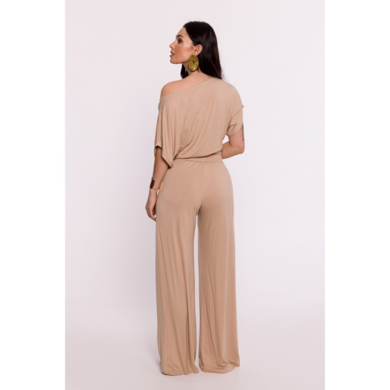 B289 Spodnie wiskozowe z zakładką - cappuccino