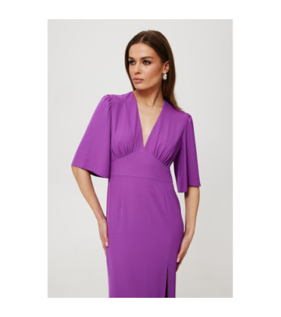 K183 Sukienka maxi z rozcięciem na nogę - lawendowa