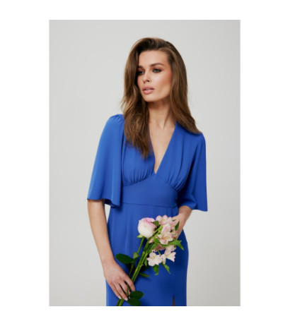 K183 Sukienka maxi z rozcięciem na nogę - niebieska