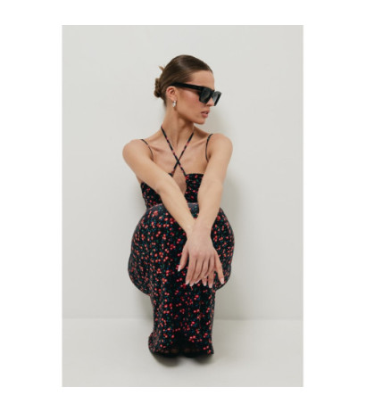 K193 Sukienka maxi z nadrukiem i wiązaniem w dekolcie - model 3