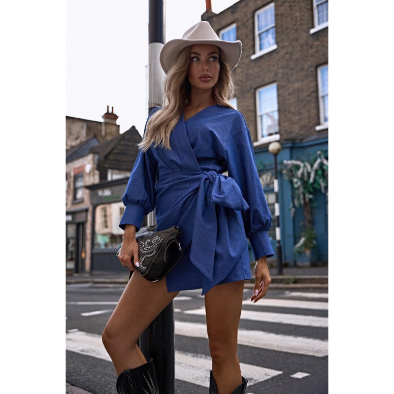 M802 Sukienka mini z wiązaniem - niebieska