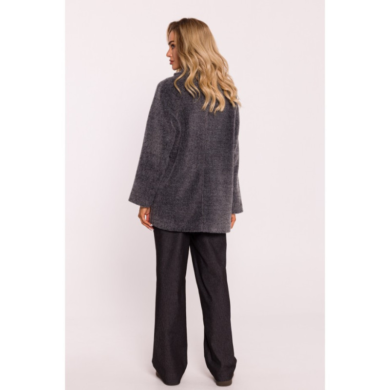 M808 Krótki płaszcz z włosem - szary melanż